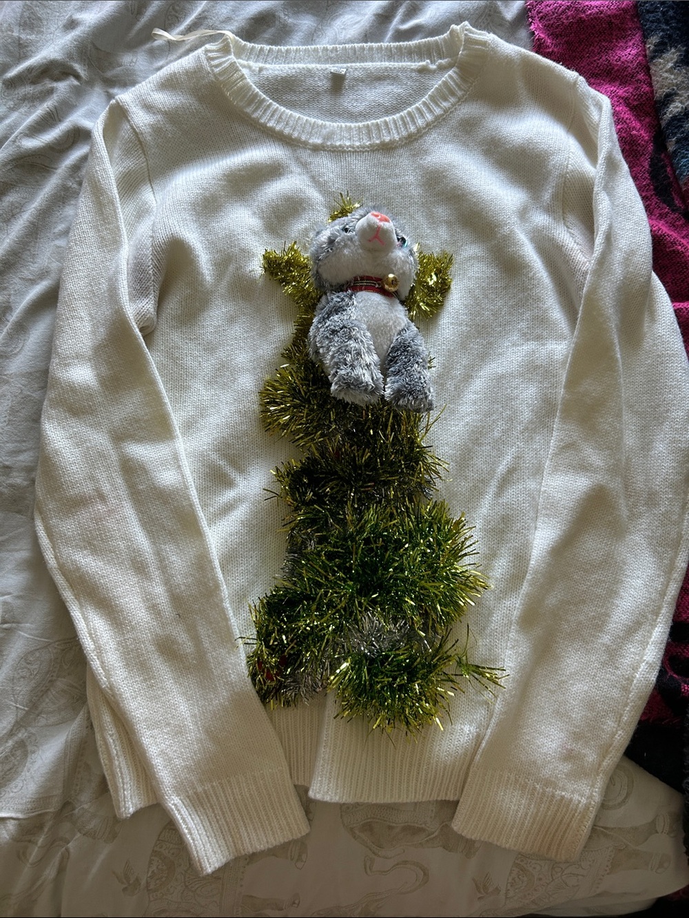 JCPenney White Kitty Plush Christmas Sweater